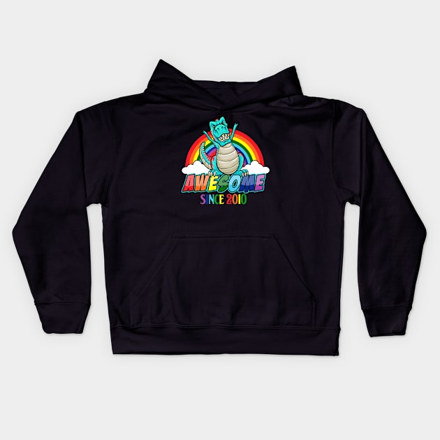 Dinosaur Born 2010 - 13 Years Old Birthday Kids Hoodie by Brothers With Ax Sticks